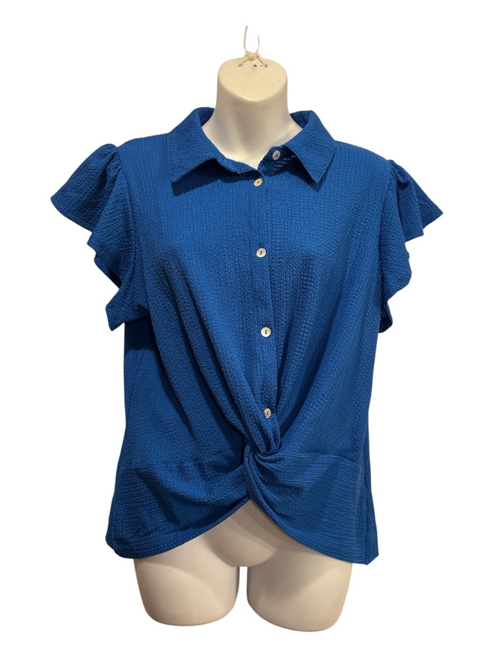 kathy ireland Royal Blue Knot-Front Button Shirt size large